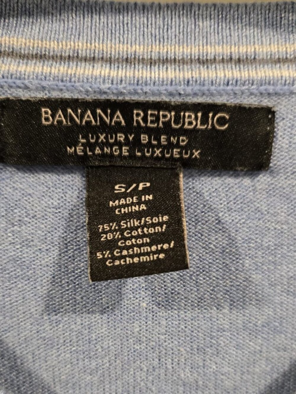 Banana Republic Luxury Blend Silk Cotton Cashmere V-Neck Sweater Blue S PTP19 - Picture 5 of 11